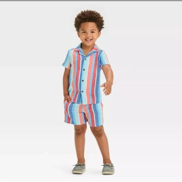 Cat & Jack Other - NWOT Cat & Jack Toddler Boys' Short Sleeve Striped Gauze Set - 3T